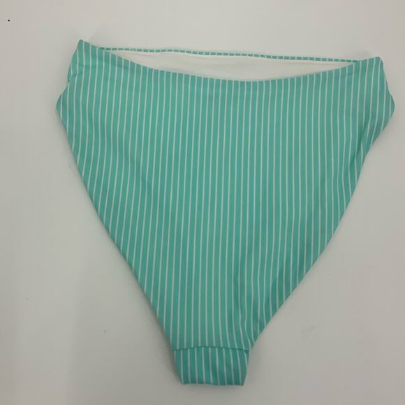 Chelsea28 High Rise High Cut Bikini Bottom Teal Blue Green Stripe Medium NWT - Picture 4 of 4